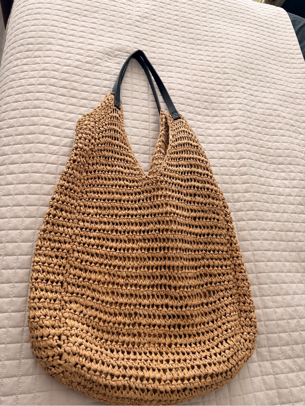 Banana Republic Tan Woven Tote with Black Handles